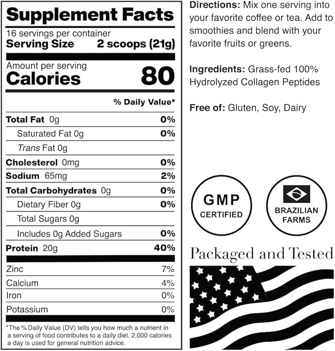 Norcal Hydrolyzed Collagen Peptides 12oz | 20g Protein 0g Carbs/Fat | Grass-Fed Brazilian Cows | for Easy Mixing &amp Bioavailability | US GMP Certified