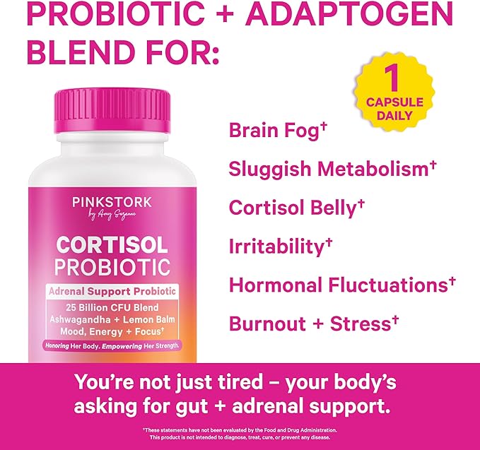 Pink Stork Magnesium Glycinate + Cortisol Probiotic Bundle for Stress Gut Health Energy Focus