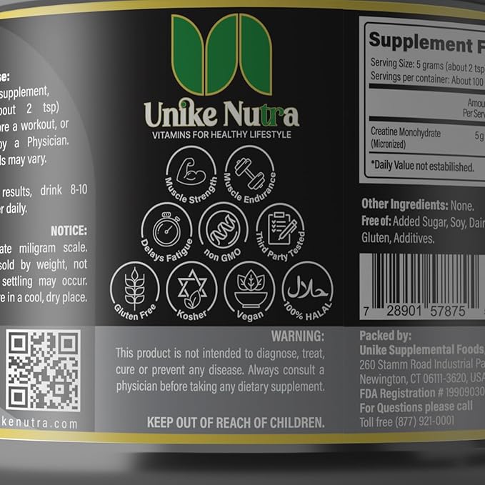 Pure Creatine Monohydrate Powder Supplement Unflavored Supports Bulk Muscle Energy Recovery &amp Strength - Creatine Supplement for Men &amp Women - 500G 5000mg Per Serv (5g) - 100 Servings