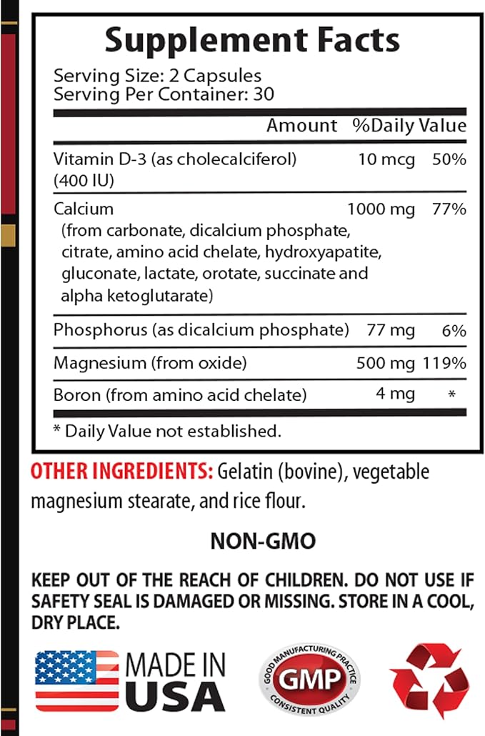 Calcium Magnesium Capsules - Calcium Magnesium Complex with Vitamin D and Boron - Best Protein Powder for Muscle Recovery Mood Enhancement Pills Triple Boron Complex - 2 Bottles 120 Capsules