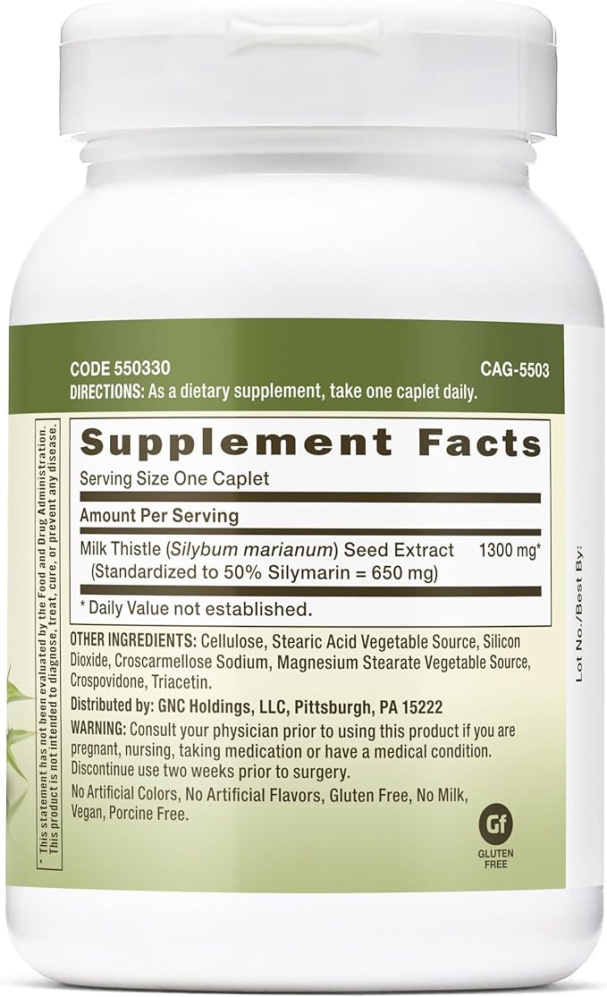 GNC Herbal Plus Milk Thistle 1300mg Extra Strength 60 Caplets