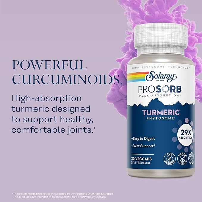 SOLARAY ProSorb Ashwagandha Supplements 18X Absorption and Turmeric Curcumin Supplements 29X Absorption Occasional Stress Mood and Joint Health Support Vegan 60-Day Guarantee 30 VegCaps