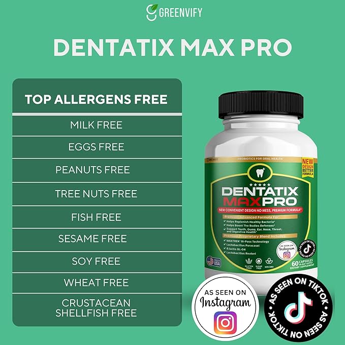 Dentatix Max Pro for Gums and Teeth Health &amp Fresh Breath - 40 Billion CFU Advanced Oral Probiotics for Mouth Bad Breath Capsule Supplement (1)
