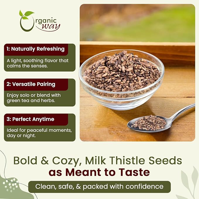 Organic Way Whole Milk Thistle Seeds (Silybum marianum) - Herbal Tea | European Wild-Harvest Organic &amp Kosher Certified Vegan Non GMO &amp Gluten Free USDA Certified Origin - Albania (16 Oz)
