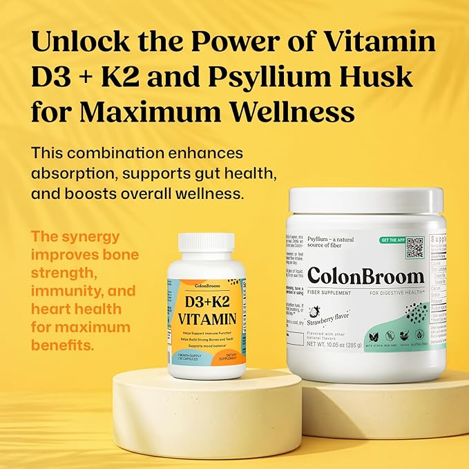 ColonBroom Vitamin D3 K2 | Supports Immune System Mood Balance Strong Bones &amp Teeth | Vegan Non-GMO Gluten-Free | Maximum Strength 2-in-1 K2 D3 Vitamin Supplement (30 Capsules 1 Month Supply)