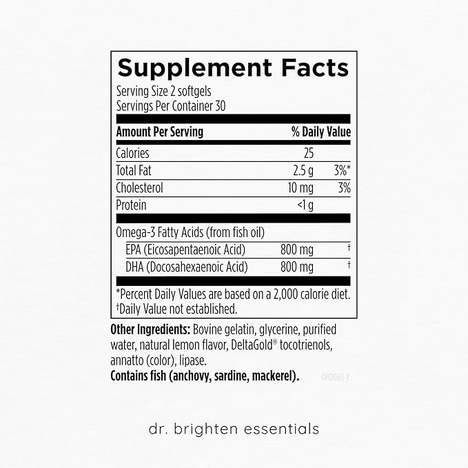 Dr. Brighten Omega Plus — 1500 mg of EPA/DHA Non-GMO Fish Oil Supplement for Heart Brain and Immune System — 60 Softgels