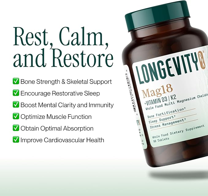 Mag18 Peptide-Bound Magnesium Complex with D3 &amp K2 Bone &amp Muscle Support Mental Clarity Sleep Aid