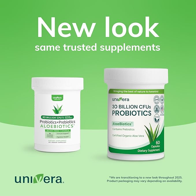Univera Probiotics for Women Probiotics and Prebiotics 30 Billion CFUs with Organic Aloe Vera -14 Strains Digestive Enzymes for Adults - Vegan AloeBiotics 60ct.