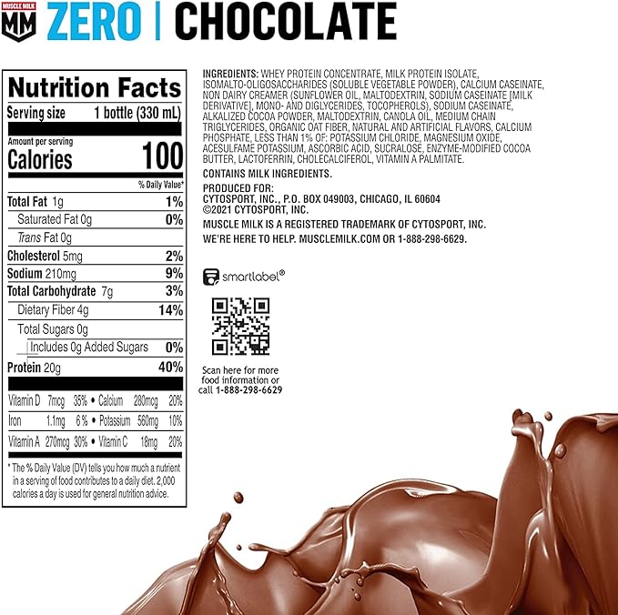 Muscle Milk Zero Protein Shake Chocolate 20g Protein 12 Pack + Optimum Nutrition Gold Standard Protein Shake Chocolate 24g Protein 12 Count