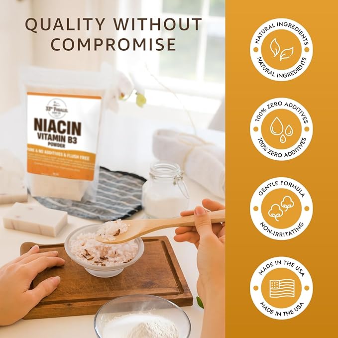 Niacin Vitamin B3 Powder (1 Lbs / 16oz) | Supports Energy Healthy Skin &amp Circulation | Natural Nutrient for Supplements Skincare Serums &amp Wellness Formulations | 16 Ounces