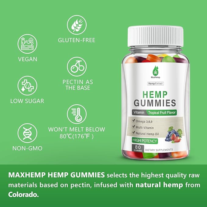 4 Pack Organic Hemp Gummies Extra Strengthen High Potency with Pure Hemp Oil Extract Vegan Edible Bear Candy for Relaxation and Peace