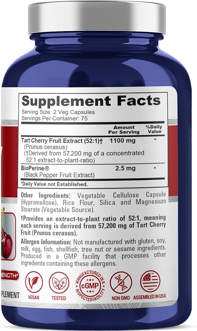 NusaPure Tart Cherry 57200mg per Caps 150 Count Vegan Non-GMO Gluten Free