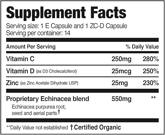 EZC Pak 5-Day Immune System Booster with Echinacea Vitamin C Zinc &amp Vitamin D - Tapered Immune Support Supplement for Adults - Supports Immunity Easy Travel-Size Supplement Pack - (Pack of 2)