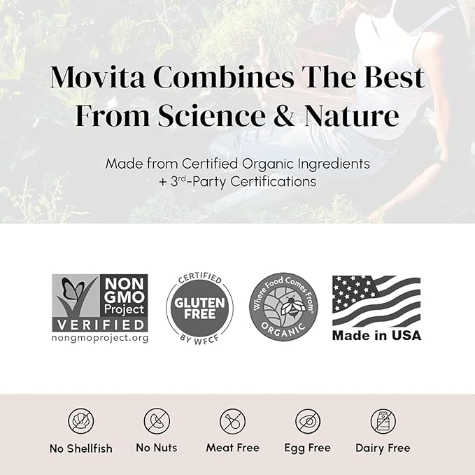Movita Women’s Daily Multivitamin - Organic Fermented Whole Foods for Enhanced Energy Immunity &amp Vitality - Vegan Gluten-Free Non-GMO - 30-Day Supply (Glass Bottle)