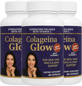 Hydrolyzed Collagen with Vitamin C – Colageina Glow Pack of 3 | 180 Capsules Total | 1000 mg Each | Beauty Routine Supplement for Hair Nails Skin &amp Joint Care – Dietary Formula