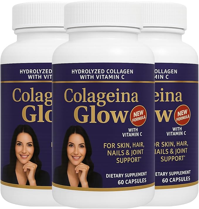 Collagen with Vitamin C and Biotin Skin Hair and Nails Supplement Includes Antioxidants 180 Capsules de 1000 mg 3 Bottles. Bio Collagen - Colageina Glow New Formula