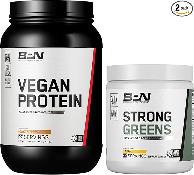 BARE PERFORMANCE NUTRITION BPN Vegan Oatmeal Cookie Protein + Strong Greens Lemon Bundle