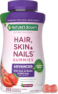 Nature’s Bounty Optimal Solutions Advanced Hair Skin and Nails Pectin Gummies 2x Biotin Per Serving No Stick Gummy Vegetarian Formula Strawberry Flavor 200 ct 100 Total Servings