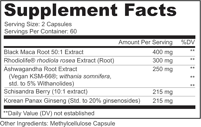 LIVELY VITAMIN CO. Adrenal Boost - Immune - Stress - Anxious - Memory - Focus - Nervousness - Rest - Sleep - Ashwagandha - Black Maca - Rhodiola - Ginseng - 120 Vegetarian Capsules
