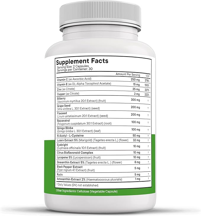 NEW AGE AREDS 2 Eye Vitamins - Lutein Zeaxanthin Bilberry Astaxanthin Mineral Vision Supplement - 60 Count
