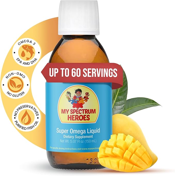 My Spectrum Heroes Fish Oil Supplement for Children - Omega 3 for Neural Assistance Inflammation &amp Immune Aid - EPA &amp DHA for Brain &amp Eye Health - Kids &amp Adult Liquid Supplement - 5.0