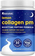 NativePath Collagen PM Sleep Powder Lemon - Melatonin Magnesium GABA &amp L-Theanine with 10g Grass-Fed Collagen - 20 Servings Nighttime Recovery Drink