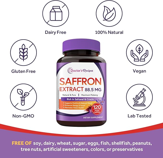 Doctor's Recipes CoQ10 + Saffron Bundle (Pack of 2) | CoQ10 200mg Supplement (Item 1) &amp Saffron Extract Supplement (Item 2) | 240 Softgels + 120 Capsules