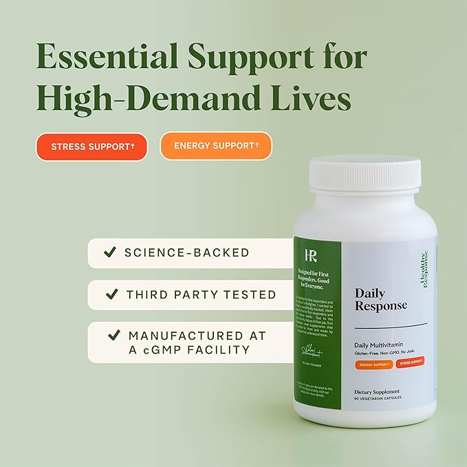 Daily Response Multivitamin 90 Capsules - Multivitamin + Adaptogen Blend for Energy &amp Stress Support - Tailored Nutrition for First Responders &amp Those on The Go