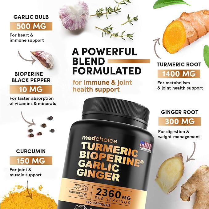 MEDCHOICE Turmeric &amp Ginger (120ct) and Nootropic Brain (120ct) Supplement Bundle - Wellness Duo for Joint Digestion Brain &amp Mood Support - Vegan Non-GMO Gluten-Free