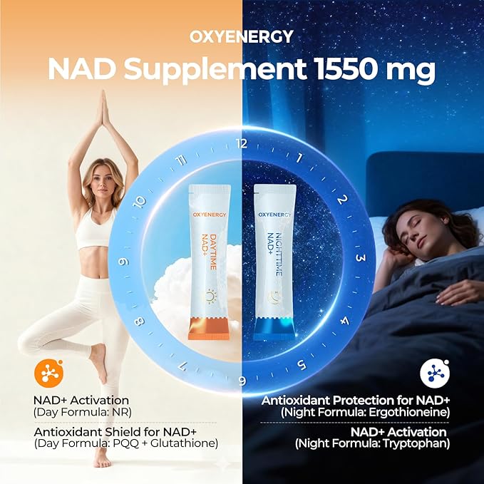 OxyEnergy NAD Supplement Anti-Aging &amp Cellular Renewal 28 Packets &amp Triple Magnesium Complex Magnesium Glycinate 300mg 90 Capsules