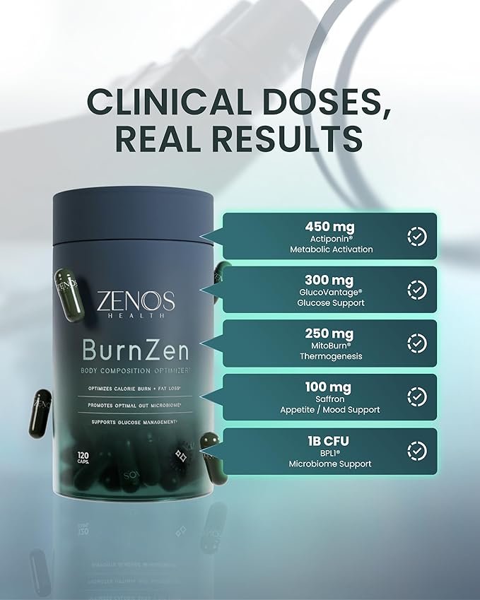 Zenos Health BurnZen - Powerful Weight Loss Supplement | Appetite Suppressant for Weight Loss | Metabolism Booster | Stomach Fat Burner &amp Energy Support - Made in USA 120 Caps