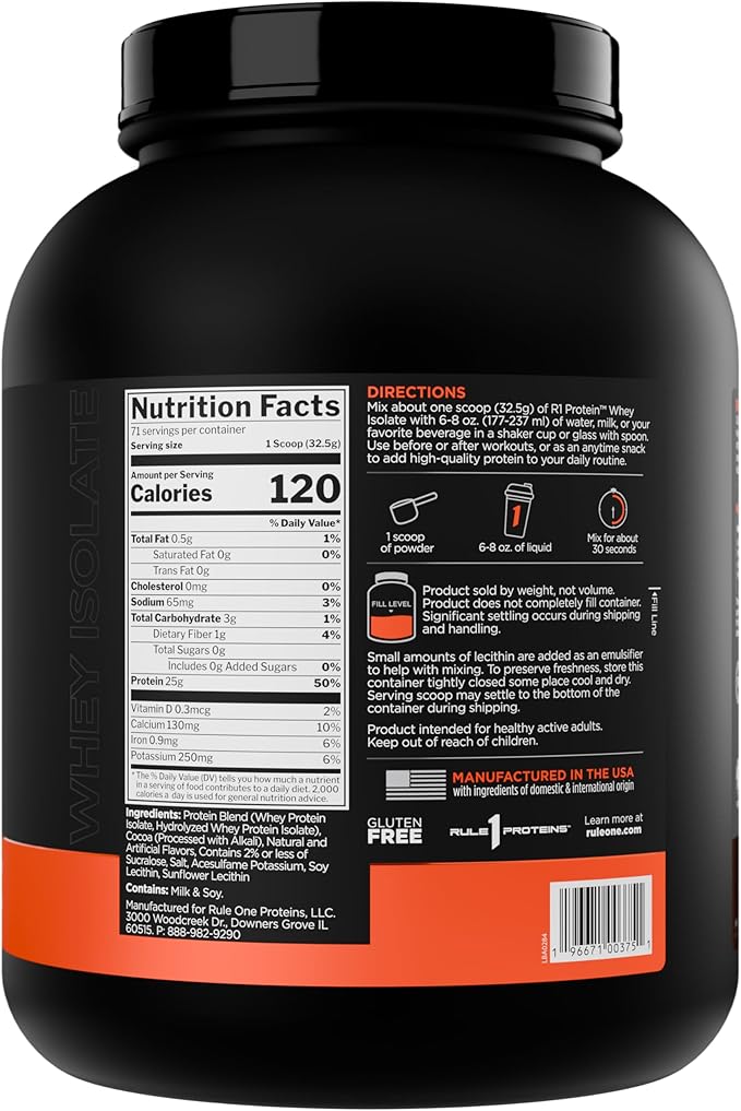 Rule 1 R1 Protein Whey Isolate - with 25g Protein &amp 6g BCAA Exclusively from Isolated &amp Hydrolyzed Sources for Workout Recovery (5 Pounds* Milk Chocolate)