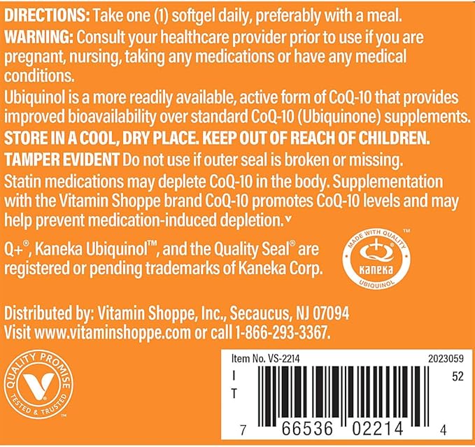The Vitamin Shoppe Ubiquinol CoQ-10 200mg Beneficial for Those (120 Softgels)