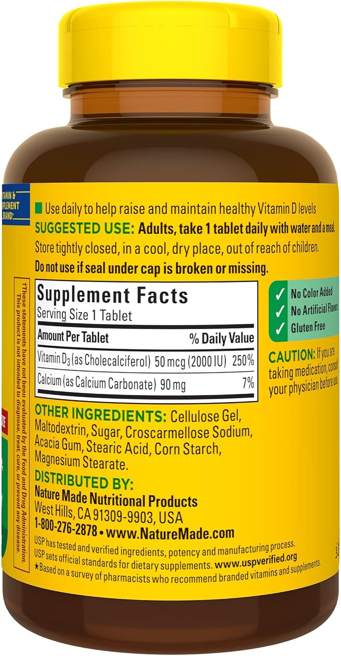 Nature Made Vitamin D3 2000 IU (50 mcg) Vitamin D Supplement for Bone Teeth Muscle and Immune Health Support 400 Tablets 400 Day Supply