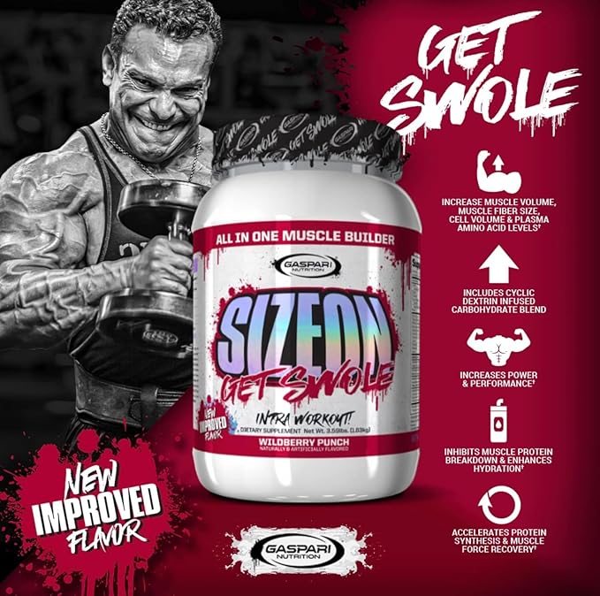 Gaspari Nutrition SizeOn The Ultimate Hybrid Intra-Workout Amino Acid &amp Creatine Formula Increased Muscle Volume &amp Muscle Recovery (3.59 Pounds Raspberry)
