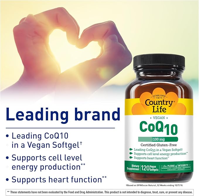 Country Life Simply CoQ10 Supports Heart Function 100mg 120 Softgels Certified Gluten Free Certified Vegan…