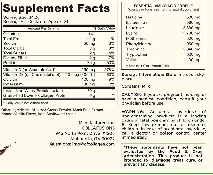24 Servings 20g Whey Protein Isolate 5g Collagen Peptides Vitamin C &amp D Health Beauty Recovery Chocolate