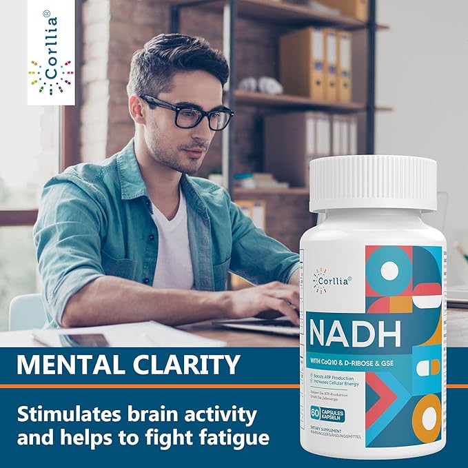 NADH + CoQ10 + D-Ribose Supplement Enhance NAD+ Supplement for Energy Fatigue  60 Capsules