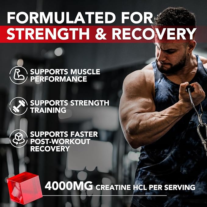 Creatine HCL Gummies 4000mg per Serving – High-Strength Performance Support Split-Dose Absorption No Bloating No Mixing Strawberry Flavor 1 Pack
