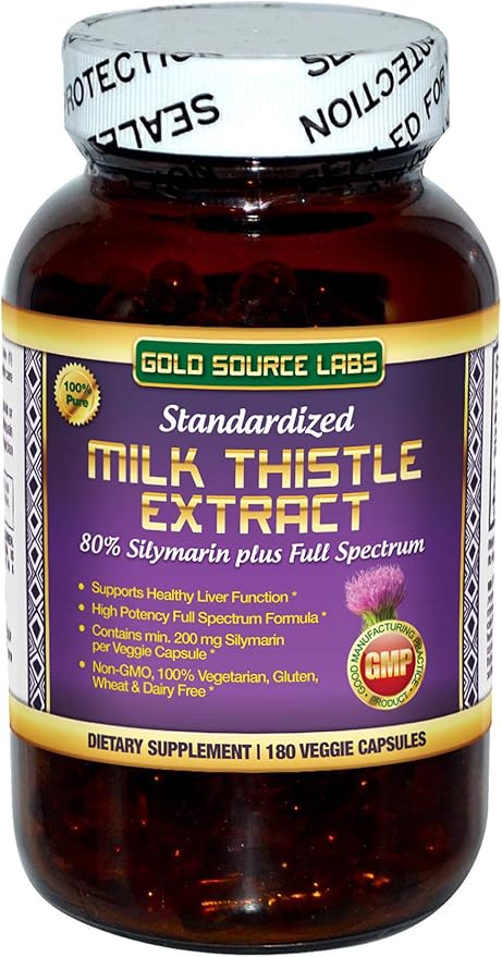 Organic Milk Thistle Capsules 180 Caps Pure Milk Thistle Powder Plus 80% Silymarin Extract Standardized Complex 450 mg Natural Liver Health Supplement Immune Boost Detox and Cleanse