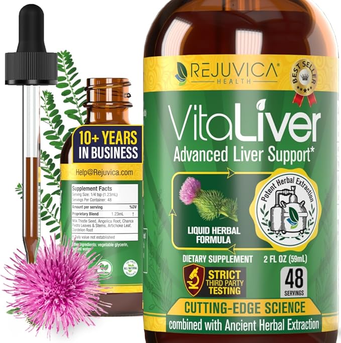 VitaLiver - Liver Health Supplement - Support Liver Cleanse &amp Detox - Liquid Delivery for Absorption - Milk Thistle Artichoke Chanca Piedra Dandelion &amp More!