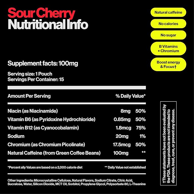 Wip Energy Pouches | 100mg Natural Caffeine | Vitamins and Minerals | 4 Pack Assorted: Sour Cherry Mint Orange Citrus Strawberry Kiwi