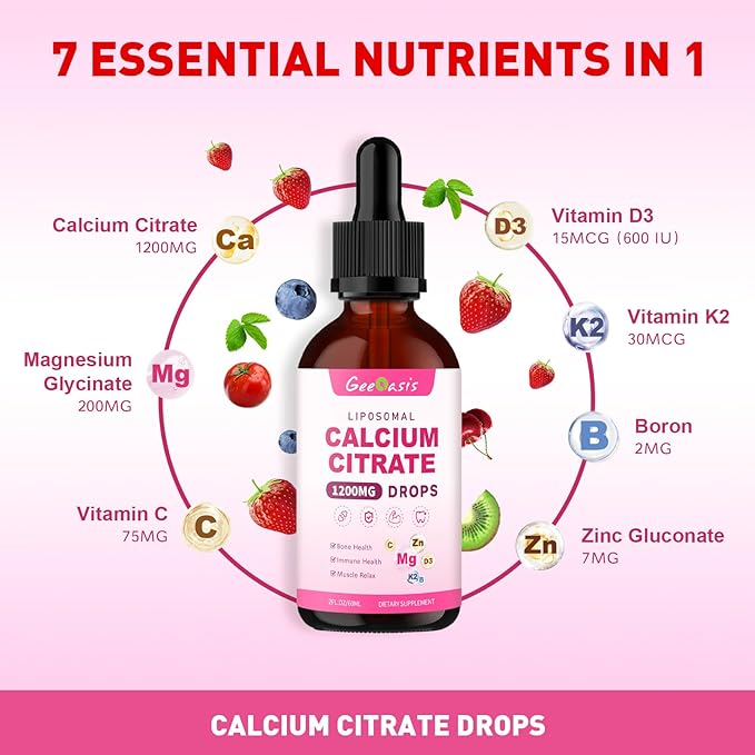 Liposomal Liquid Calcium Citrate &amp L-Theanine with GABA Drops Immune &amp Overall Health Zzz &amp Relaxation Support