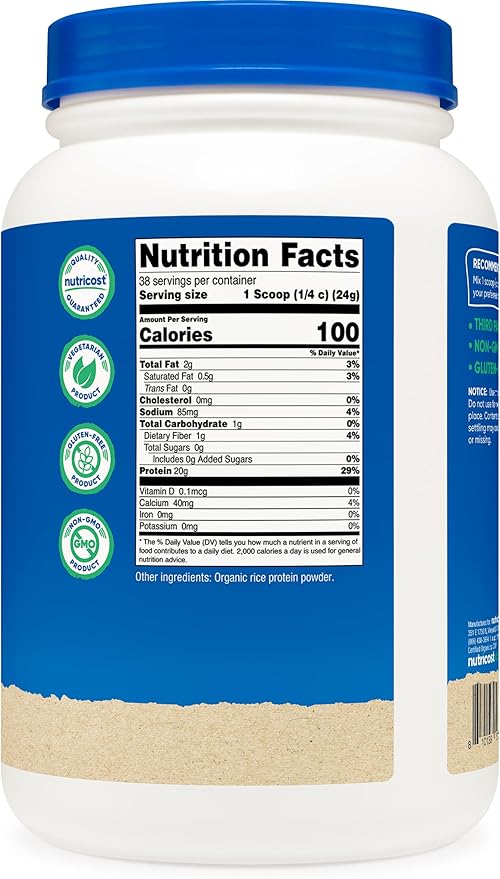 Nutricost Organic Rice Protein Powder (2 LB) - Gluten-Free Non-GMO (from Brown Rice)