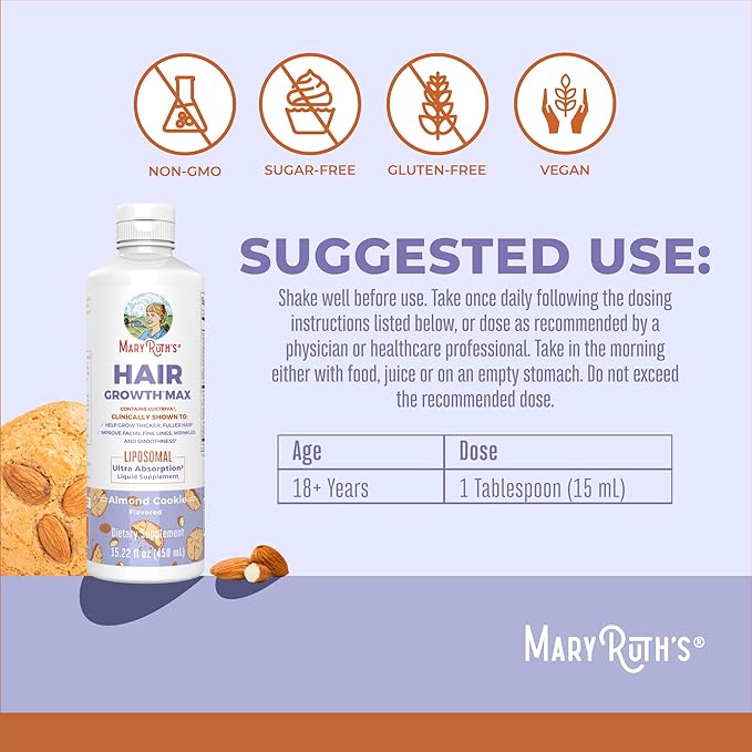 MaryRuth's Liquid Nighttime Multimineral (Pineapple) &amp Hair Growth Max Liposomal (Almond Cookie) | Clean Label Project Verified® | Sugar-Free Vegan | Bedtime Routine Beauty Hair &amp Skin Supp