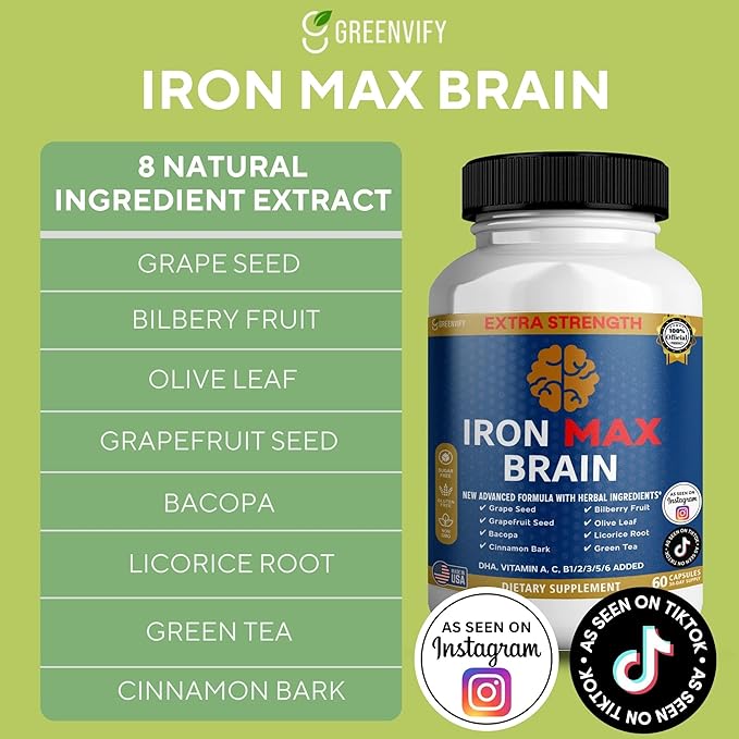 Iron Max Brain Extra Strength Brain Support Supplement 60 Capsules 30-Day Supply