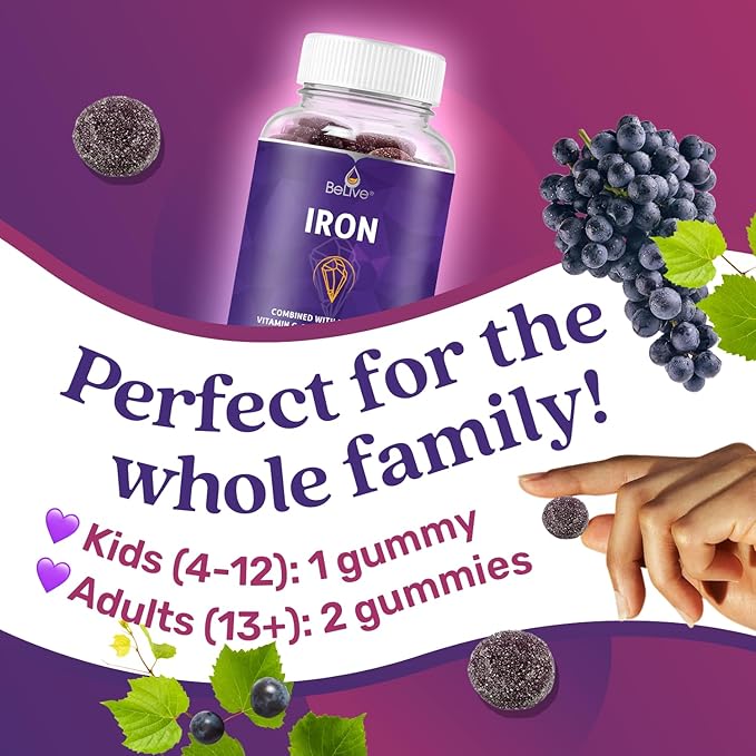 BeLive Iron and Vitamins D3 B12 Bundle for Energy Blood Oxygen Inmune Support and Enhanced Bone and &amp Muscle Strength