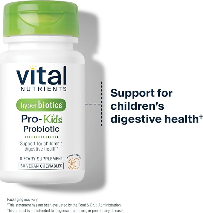 Hyperbiotics Vital Nutrients Pro Kids Probiotic | Allergen-Free Toddler Probiotics for Kids | Targeted Immune Gut and Digestive Health | Sugar-Free Orange Flavor | 60 Chewable Tablets