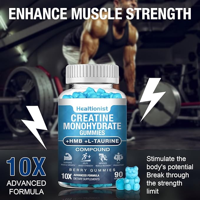 2 Pack 8000MG Creatine HMB Monohydrate Gummies for Men &amp WomenL-Carnitine L-Taurine &amp Vitamin B6 12 180 Blueberry Flavor Counts Supplement Gummies (60-Day Supply)