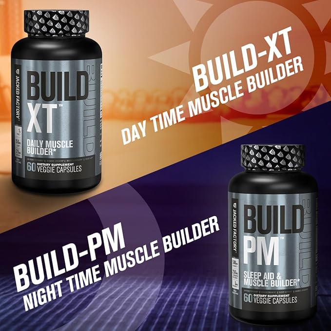 Jacked Factory Build PM Night Time Muscle Builder &amp Sleep Aid - Post Workout Recovery &amp Sleep Support Supplement w/VitaCherry Tart Cherry Ashwagandha &amp Melatonin - 60 Natural Veggie Pill
